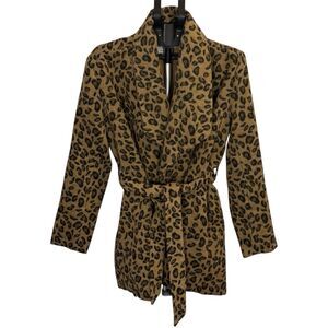 Women's Mud Pie Leopard Print Thigh Length Wrap Coat - Size Large L
